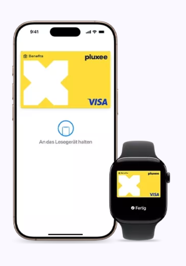 Pluxee Benefits Card in Apple Wallet auf Smartphone und Smartwatch